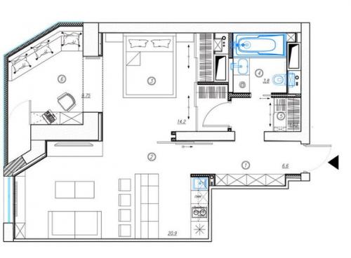 Дизайн - проект однокомнатной квартиры 53, 3 кв. 09