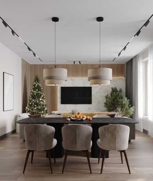 Дизайн - проект кухни - гостиной в натуральных песочных оттенках 48, 5 м 2. 06