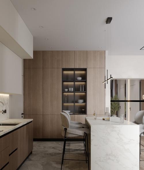 Дизайн - проект кухни - гостиной в натуральных песочных оттенках 48, 5 м 2. 05