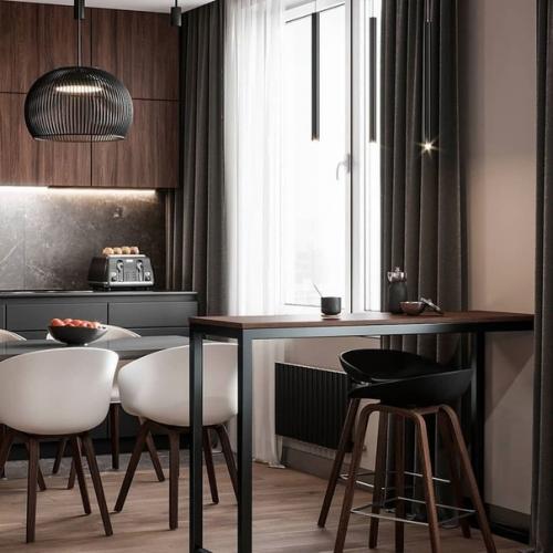 Натуральный шпон в интерьере кухни - гостиной площадью 24 кв. 03