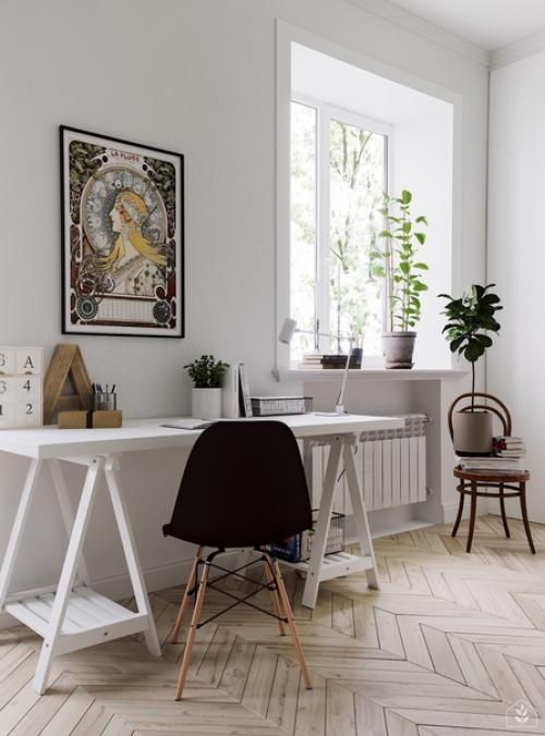 Интерьер в скандинавском стиле в серо-зеленых оттенках. 05