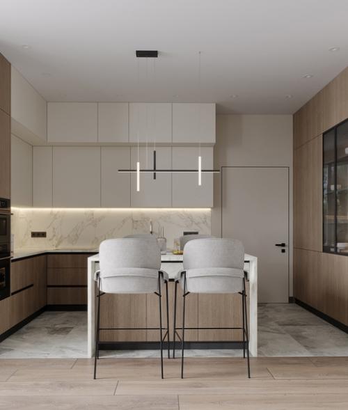 Дизайн - проект кухни - гостиной в натуральных песочных оттенках 48, 5 м 2. 03