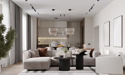 Дизайн - проект кухни - гостиной в натуральных песочных оттенках 48, 5 м 2. 09