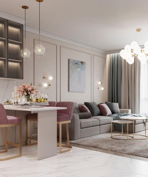 Интерьер квартиры в приятной цветовой гамме.