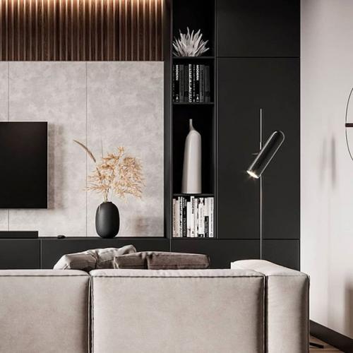 Натуральный шпон в интерьере кухни - гостиной площадью 24 кв. 05