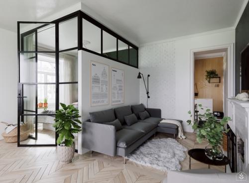 Интерьер в скандинавском стиле в серо-зеленых оттенках. 07