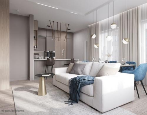 Кухня - гостиная - большое и светлое пространство благодаря окнам по обеим сторонам квартиры. 02