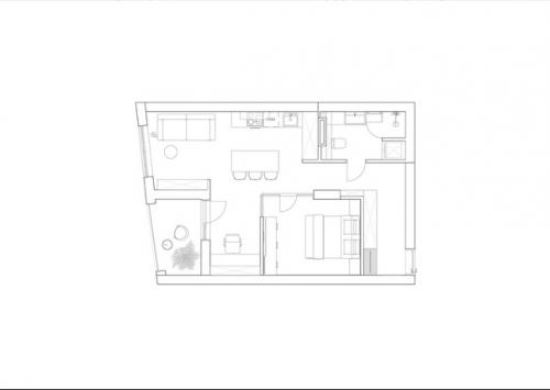 Этот проект создан для молодого человека, который работает из дома, любит готовить и не любит лишних деталей в интерьере (55 кв. 09