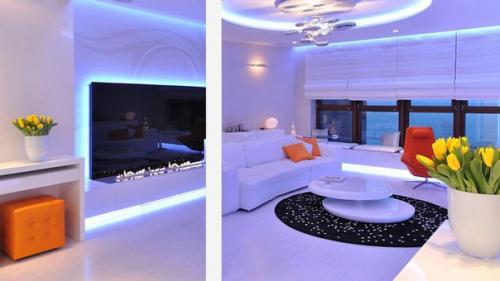 Удивительная гостиная объединенная с кухней от Msww. 04