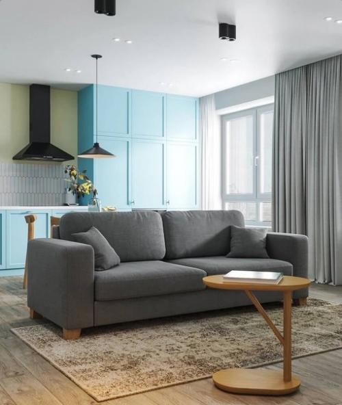 Интерьер двухкомнатной квартиры с яркой кухней. 02