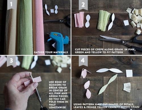 Веточка цветущей вишни из гофрированной бумаги. 01