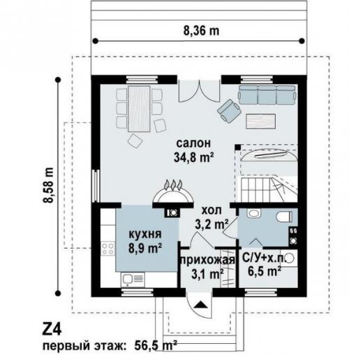 В таком доме с просторной гостиной на первом этаже будет удобно и приятно жить семье из 4-х человек. 02