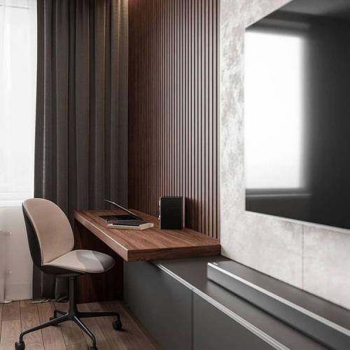 Натуральный шпон в интерьере кухни - гостиной площадью 24 кв. 06