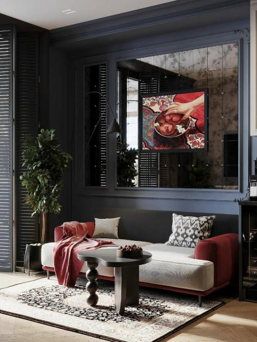 Интерьер кухни - гостиной в ЖК Форивер, Москва. 01