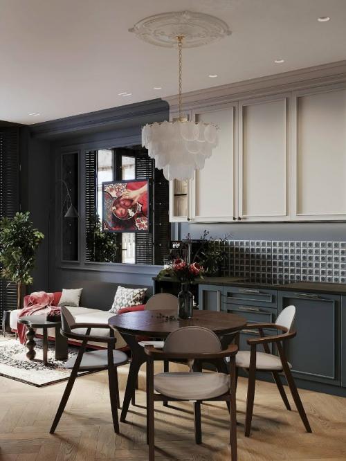 Интерьер кухни - гостиной в ЖК Форивер, Москва. 02