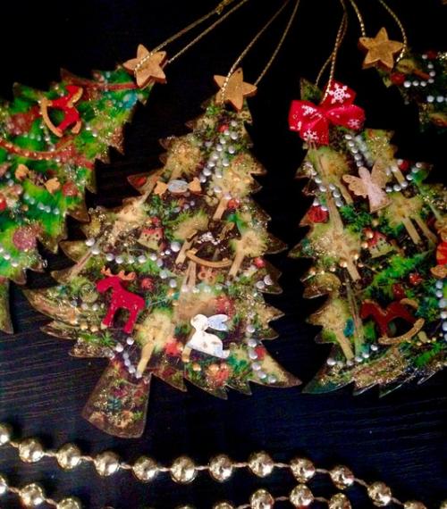 Новогодние елочки - красавицы, подвески (12 см). 01
