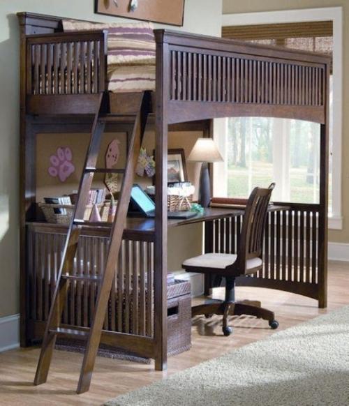 Идеи двухъярусных кроватей с рабочим местом внизу. 01