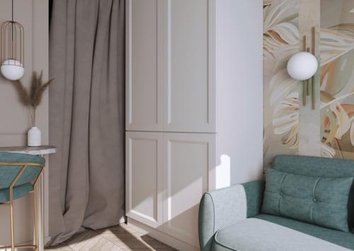 Проект маленькой квартиры - студии всего 14 м 2 (длина 4, 56 х ширина 3, 15 м) с комнатой 9 м 2! 06