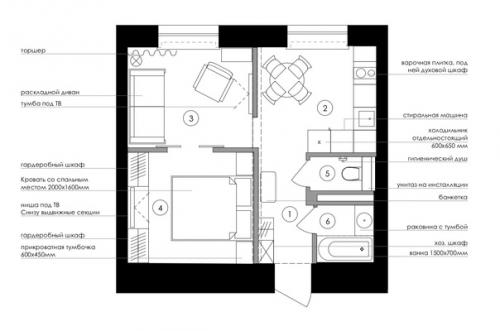 Интерьер 1-комнатной квартиры 37 кв. 09