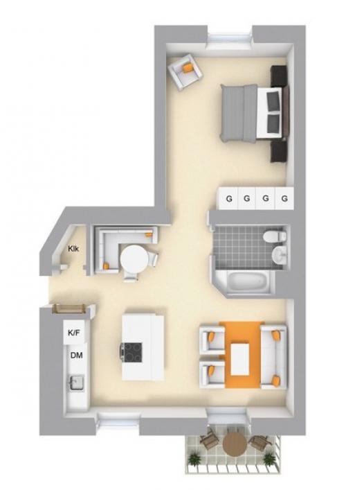 Скандинавский интерьер с винтажными нотками (59 кв. 09 Скандинавский интерьер с винтажными нотками (59 кв. 09