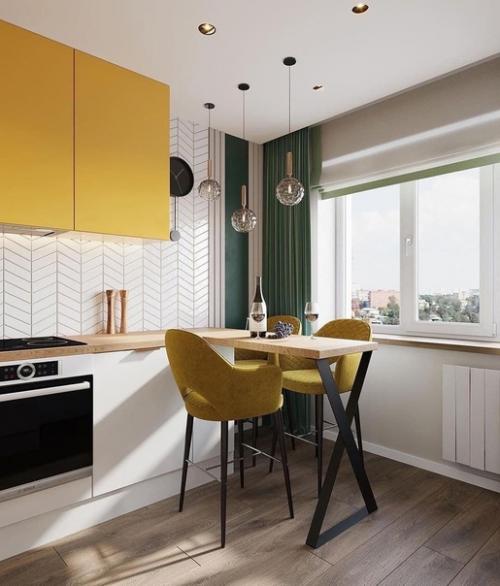 Цветовая палитра для кухни: белый + желтый + зеленый. 01
