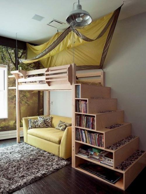 Идеи двухъярусных кроватей с рабочим местом внизу. 02