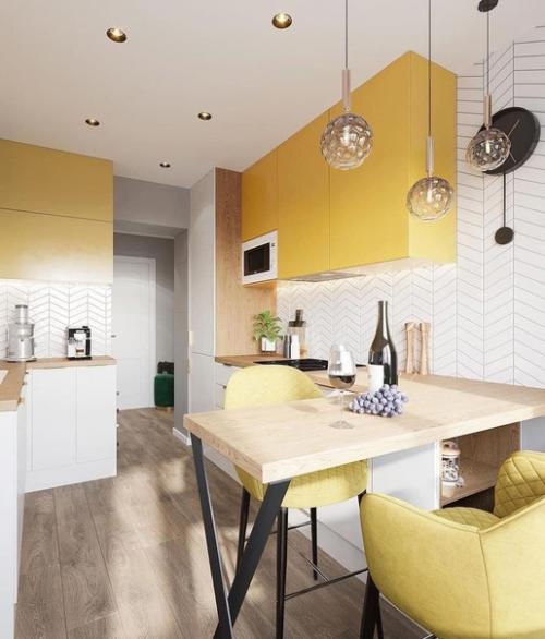 Цветовая палитра для кухни: белый + желтый + зеленый. 04