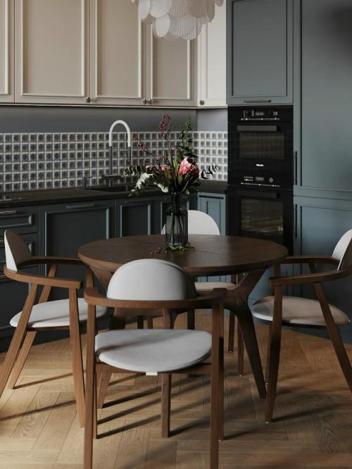 Интерьер кухни - гостиной в ЖК Форивер, Москва. 07