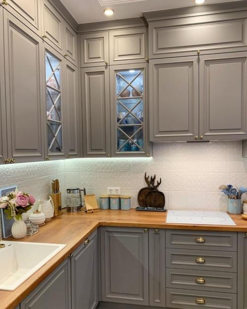 Благородный серый цвет кухонного гарнитура. 06