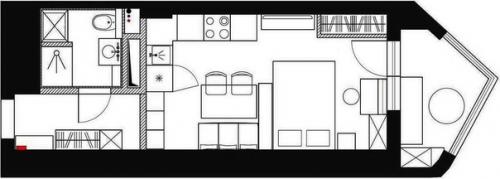 Квартира 28 М 2, спальня и кухня в одной комнате. 01