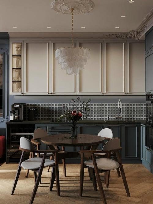 Интерьер кухни - гостиной в ЖК Форивер, Москва. 06