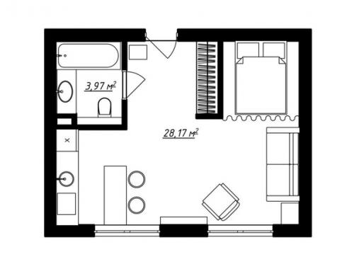 32 м 2 квартира - студия. 08