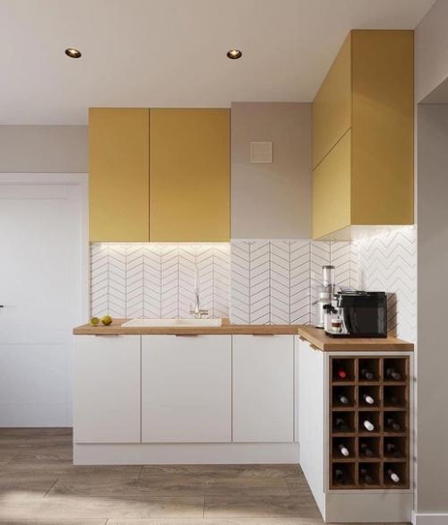 Цветовая палитра для кухни: белый + желтый + зеленый. 02