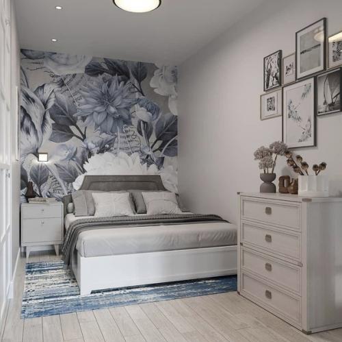 Стильный вариант дизайна небольшой квартиры в светлых тонах с интересными голубыми акцентами. 04