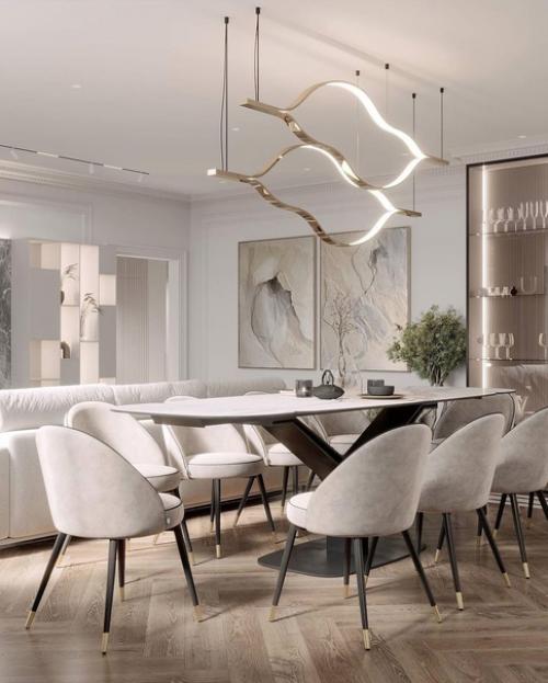 Классика в современном исполнении в этой кухне - гостиной будет актуальна очень долгое время. 07