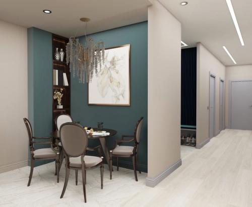 Кухня - гостиная, дизайн - проект в ЖК Гагарин Резиденс, в моем любимом стиле современная классика, с яркими акцентами. 01