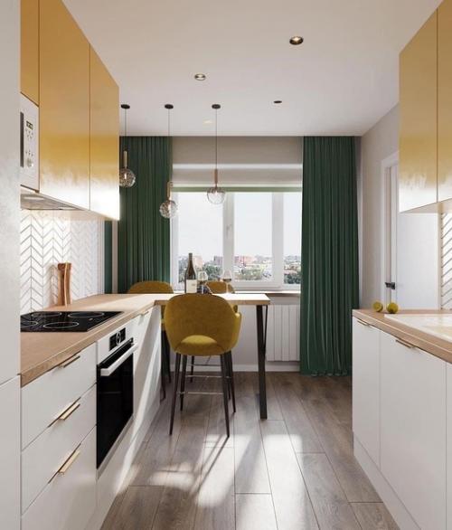 Цветовая палитра для кухни: белый + желтый + зеленый. 03