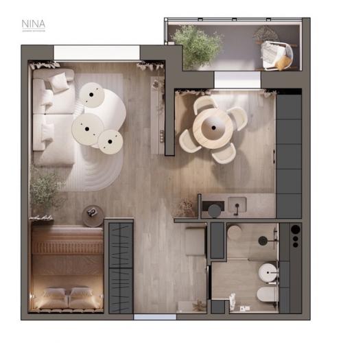 Проект однокомнатной квартиры 34, 9 м. кв (38, 8 м. кв с балконом. 08