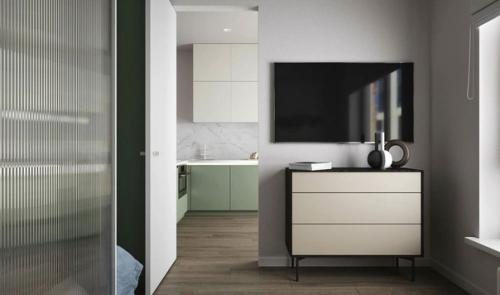 Очень приятная цветовая гамма в интерьере квартиры - студии. 05