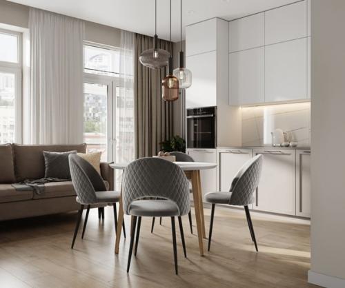 Проект квартиры площадью 40 квадратных метров, созданный для современной девушки, представляет собой уютное и изящное пространство. 01