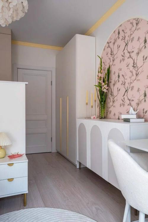 Нежный интерьер маленькой квартиры - студии 18, 7 м 2 (22, 2 м 2 с лоджией) в ЖК аквилон в Москве. 08