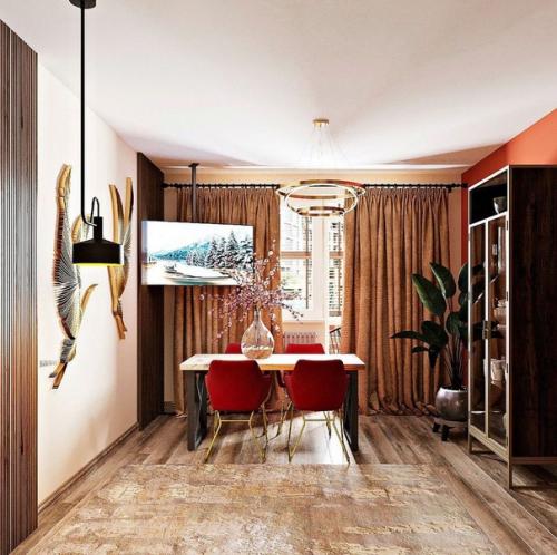 Этот вариант оформления квартиры как раз для тех, кому надоел серый цвет в интерьере. 02