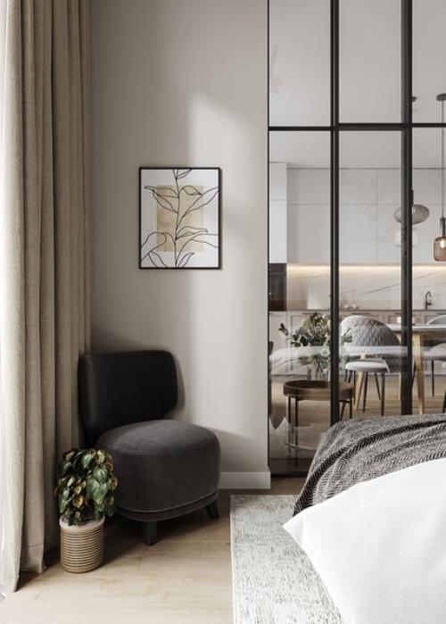 Проект квартиры площадью 40 квадратных метров, созданный для современной девушки, представляет собой уютное и изящное пространство. 08