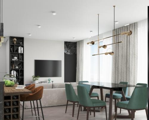 Современный интерьер кухни - гостиной. 03