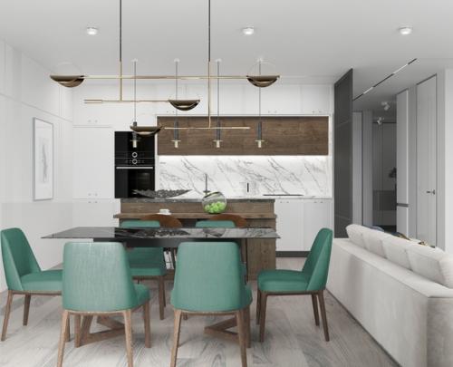 Современный интерьер кухни - гостиной. 05