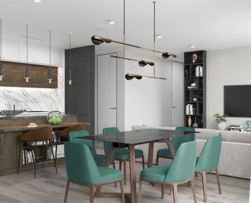 Современный интерьер кухни - гостиной. 06