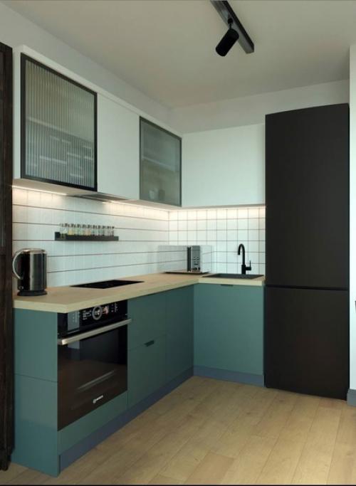 Интерьер с мятным акцентным цветом, который органично смотрятся в современном стиле. 01