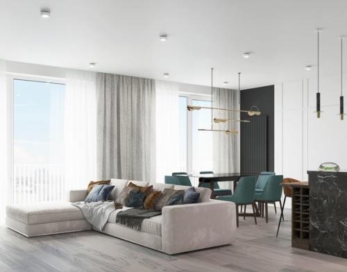 Современный интерьер кухни - гостиной. 01