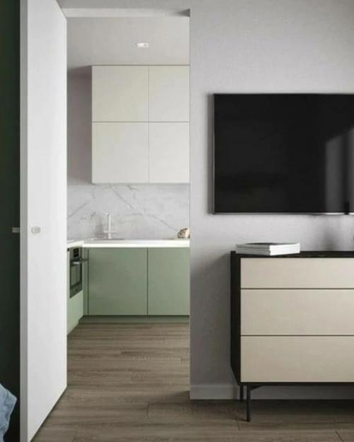 Очень приятная цветовая гамма в интерьере квартиры - студии. 01