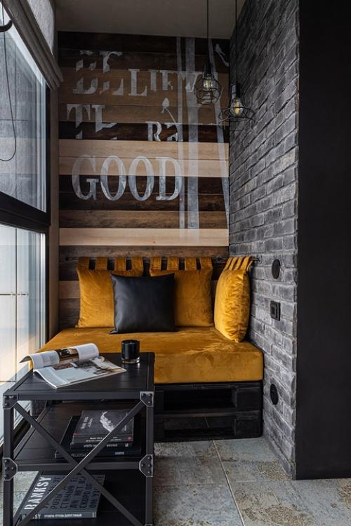 Яркий уютный лофт в интерьере гостиной. 05